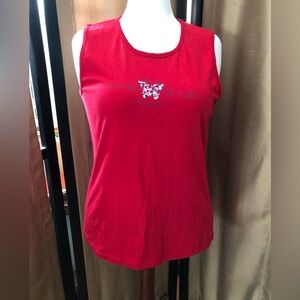 Women's Red Sleeveless Tank Top with Butterfly Detail
